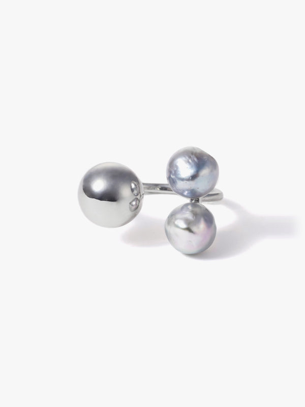 [City] Reshine ball ring natural gray Akoya