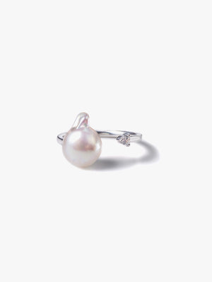  Akoya pearl ringの10KWG正面画像（アコヤ真珠とラボグロウンダイヤモンドのリング）