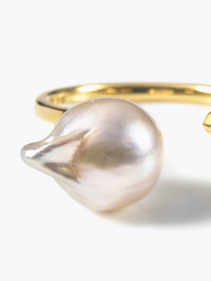 Akoya pearl ringの10KYG拡大画像（アコヤ真珠とラボグロウンダイヤモンドのリング）