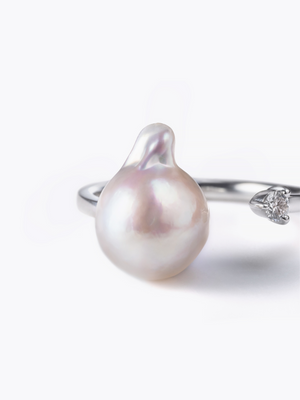  Akoya pearl ring10KWGの拡大画像（アコヤ真珠とラボグロウンダイヤモンドのリング）